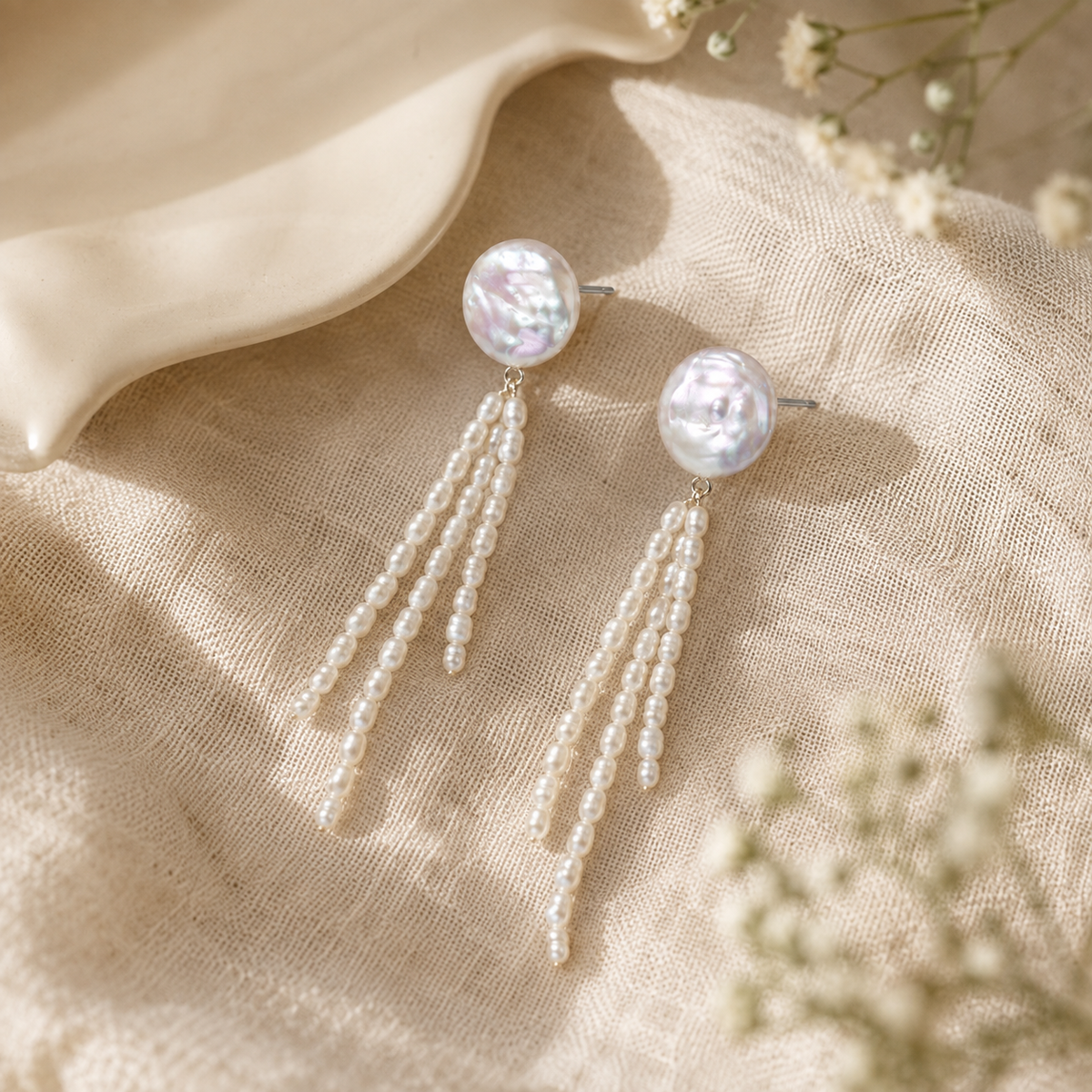 Natural Baroque Pearl Tassel Earrings
