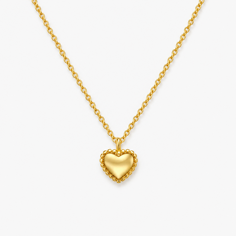 Beads Puffed Heart Pendant Necklace