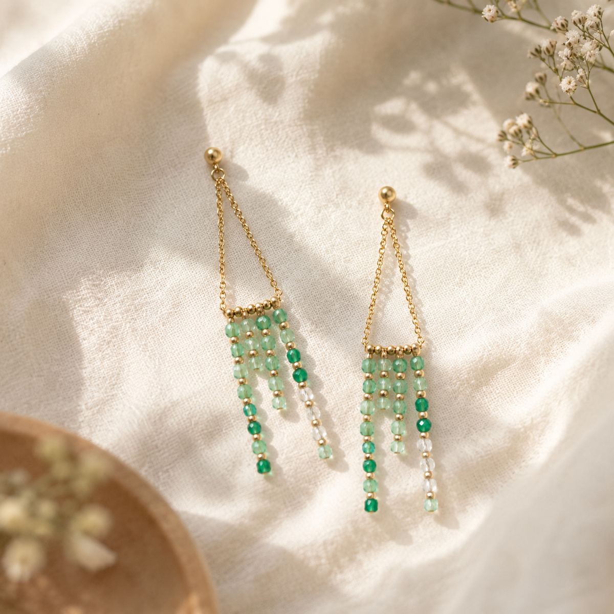 Sparkling Gradient Natural Crystal Tassel Earrings