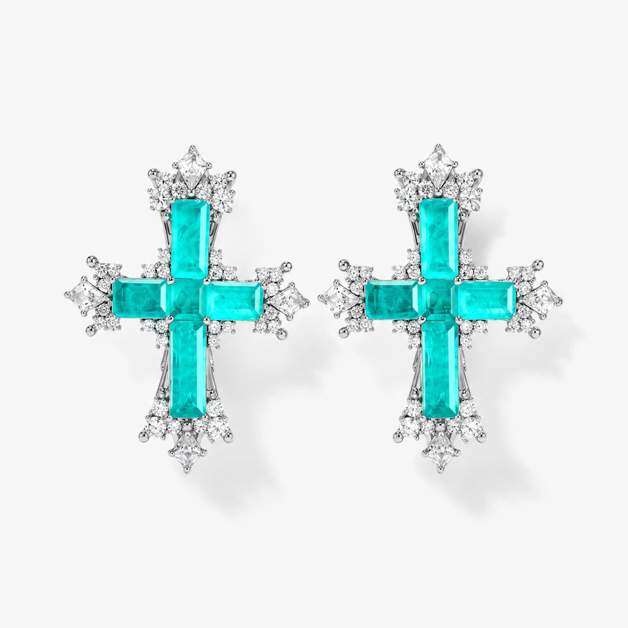 Paraiba Cross Stud Earrings