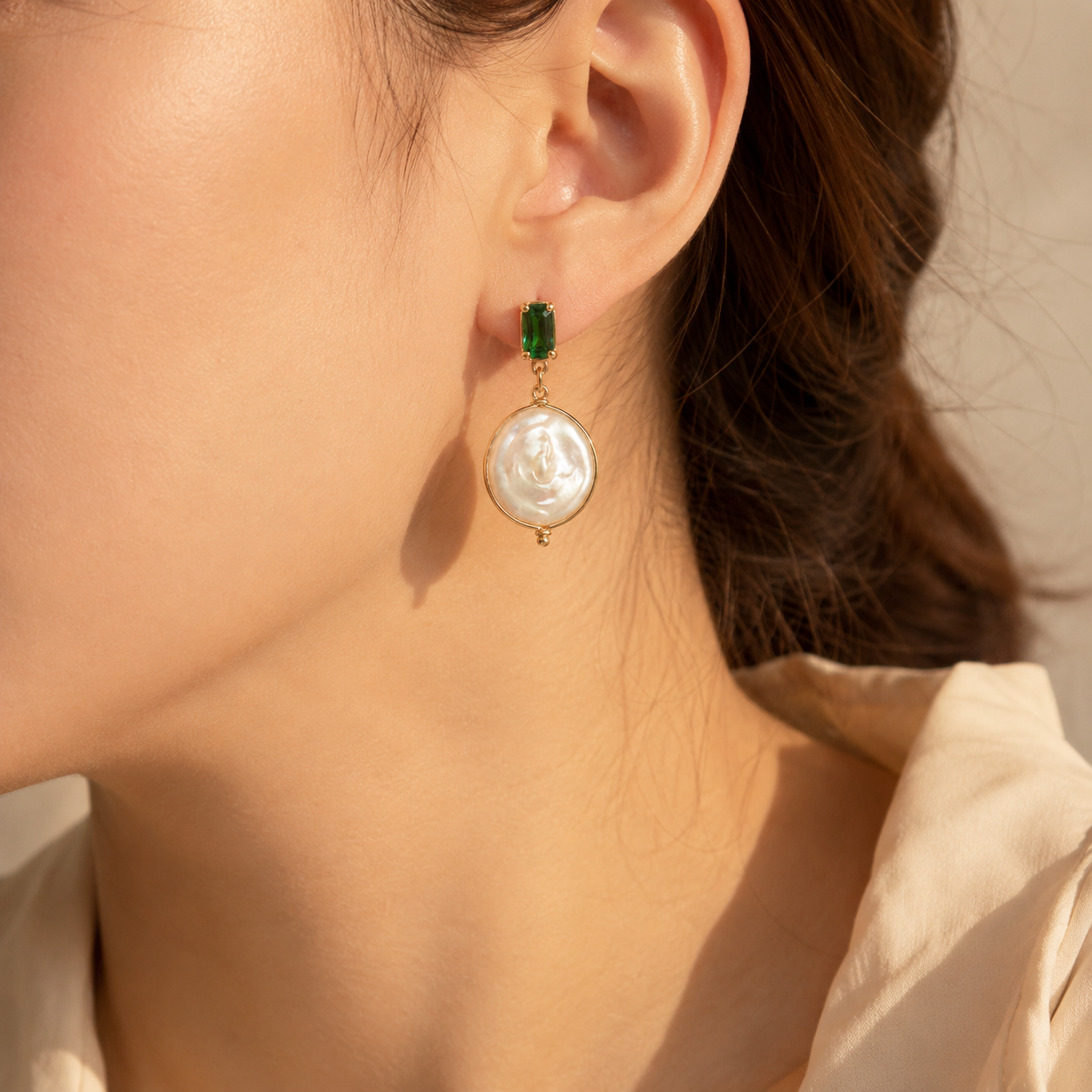 Emerald Baroque Pearl Drop Earrings