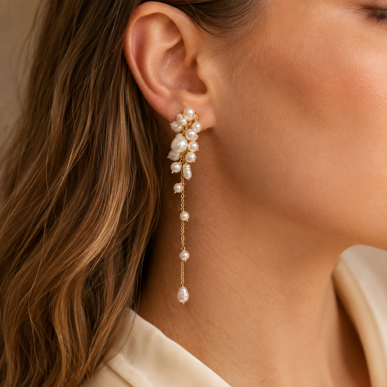 Gold Freshwater Pearl Cascade Earrings