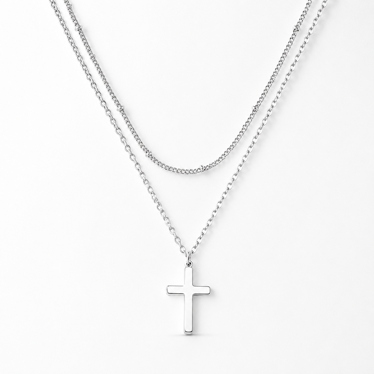 Layered Beaded Cross Necklace