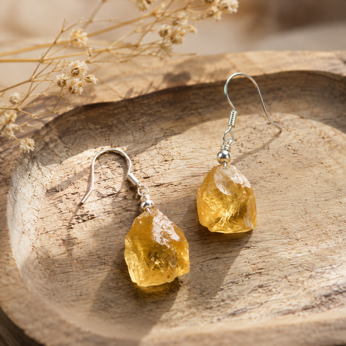 Raw Citrine Drop Earrings