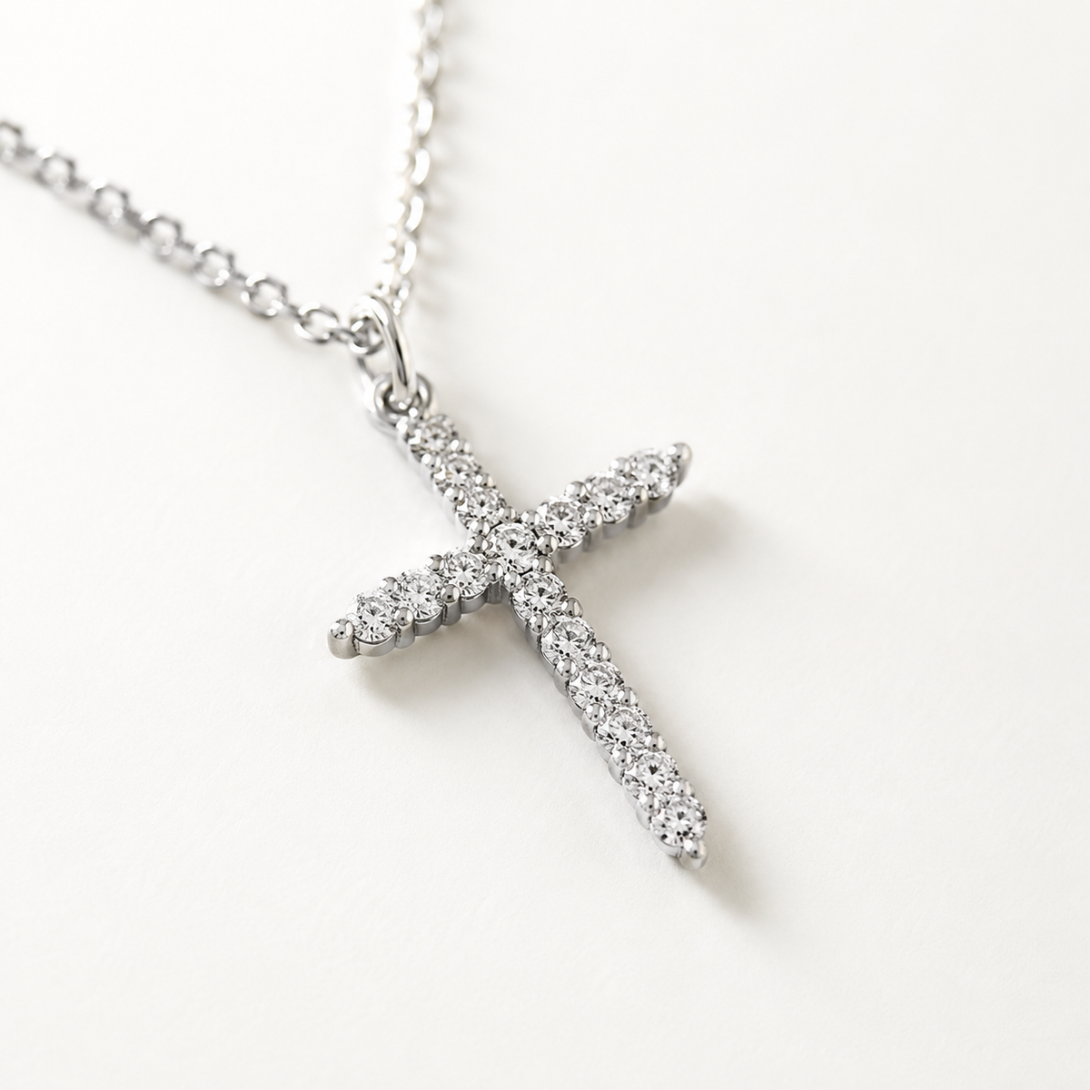 Large CZ Cross Pendant Necklace