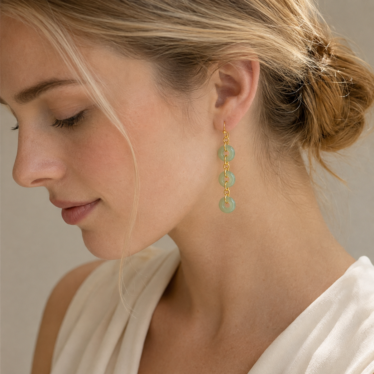 Jade Ring Tassel Earrings