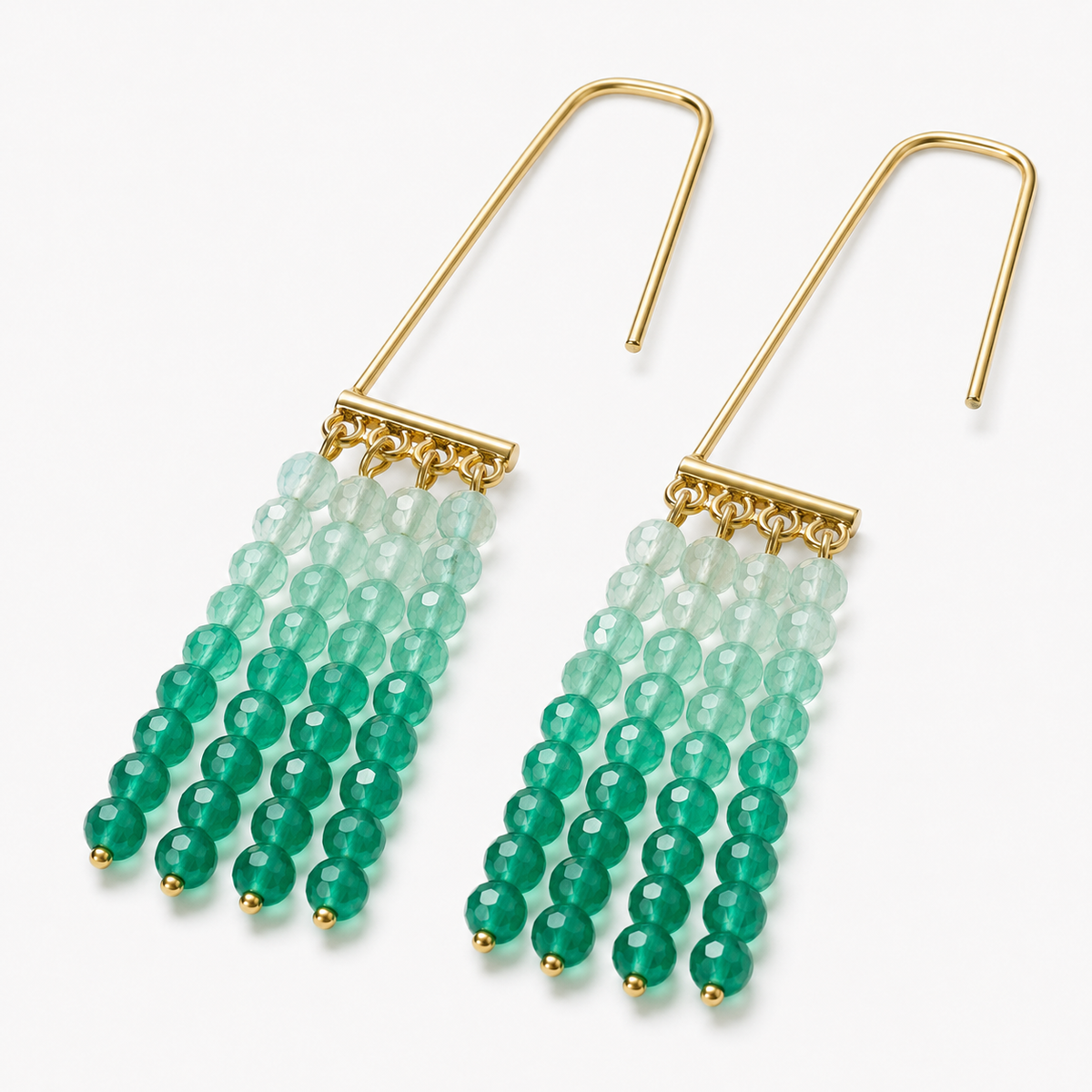 Gradient Green Natural Agate Tassel Earrings