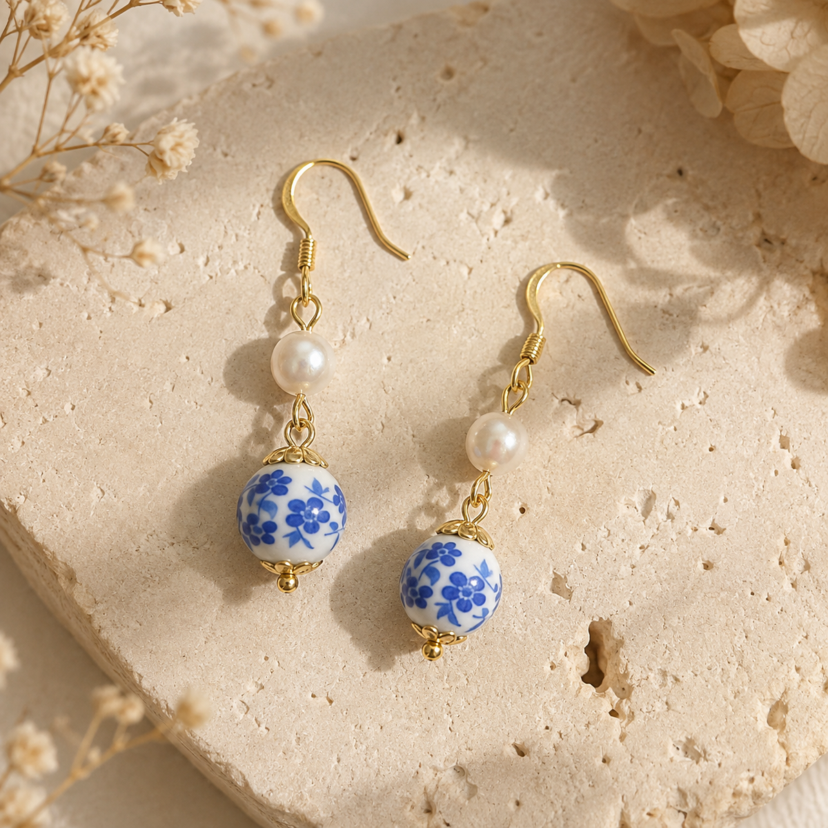 Blue Porcelain Clip-On Earrings