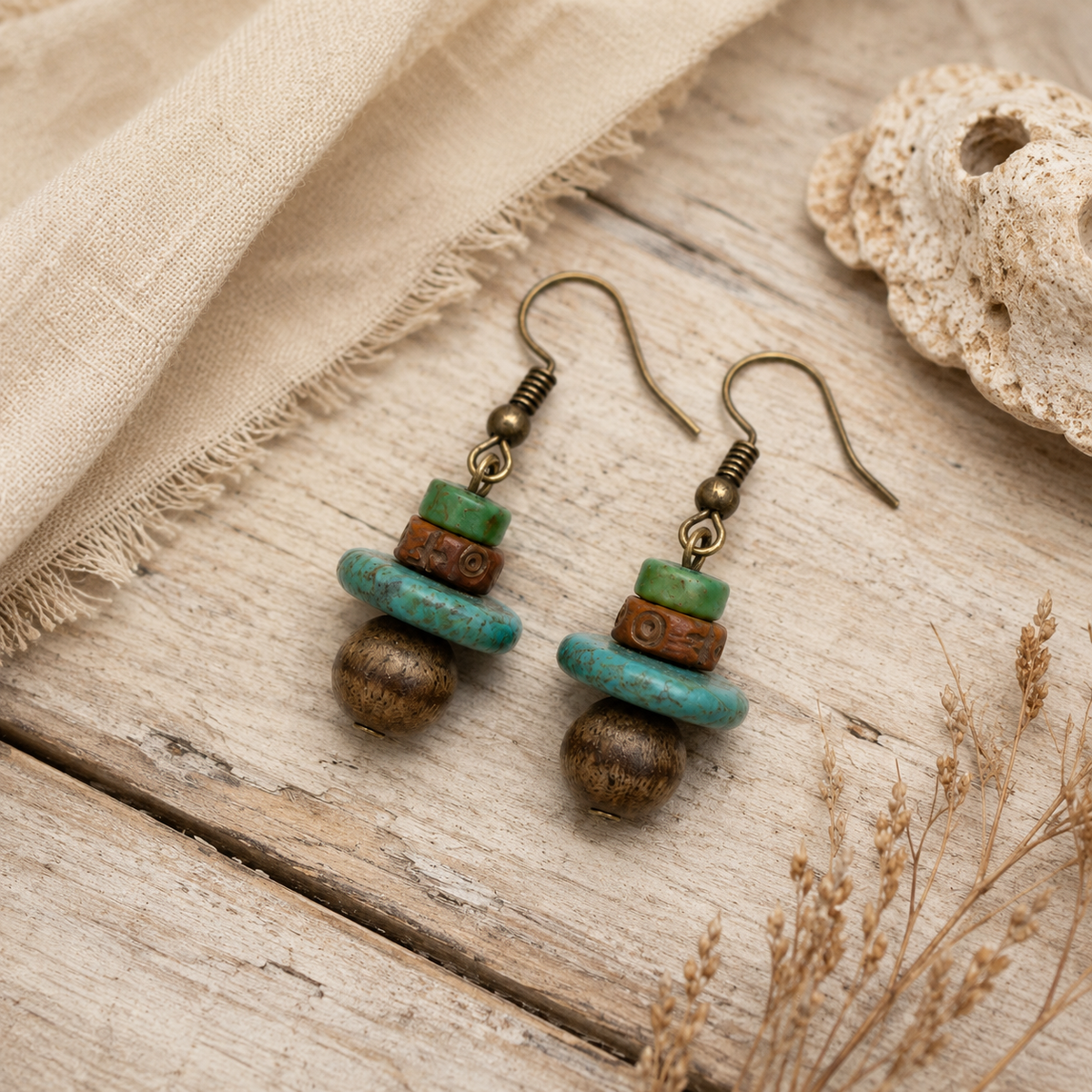 Tibetan Green Stone Bead Earrings