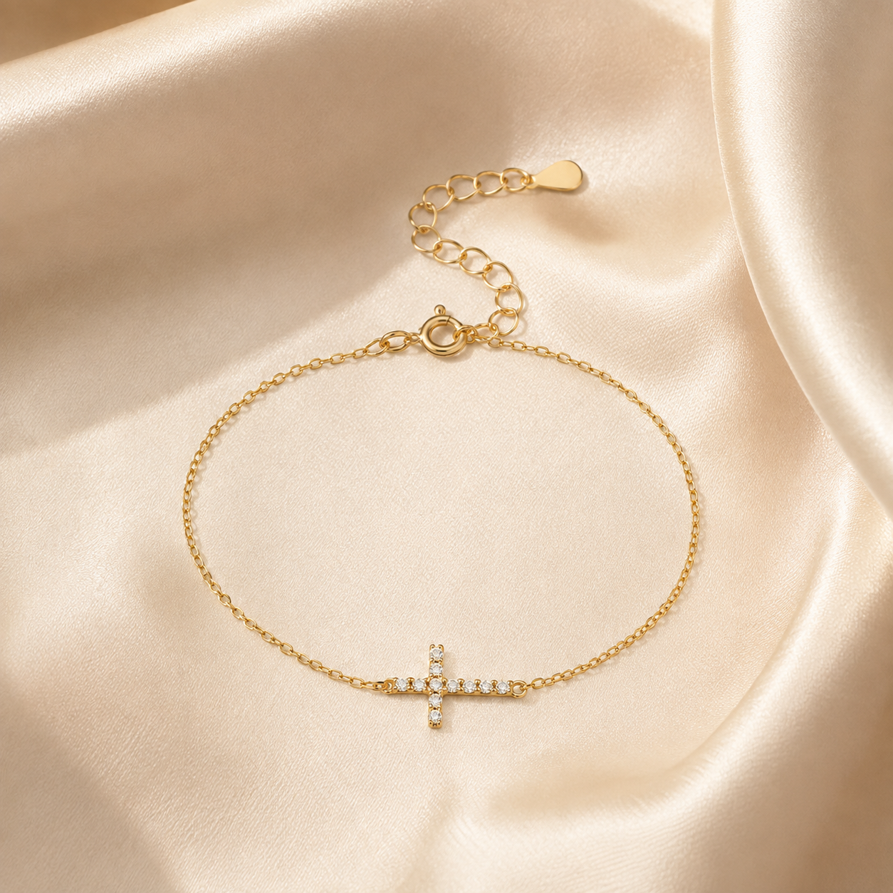 Dainty Cubic Zirconia Cross Bracelet