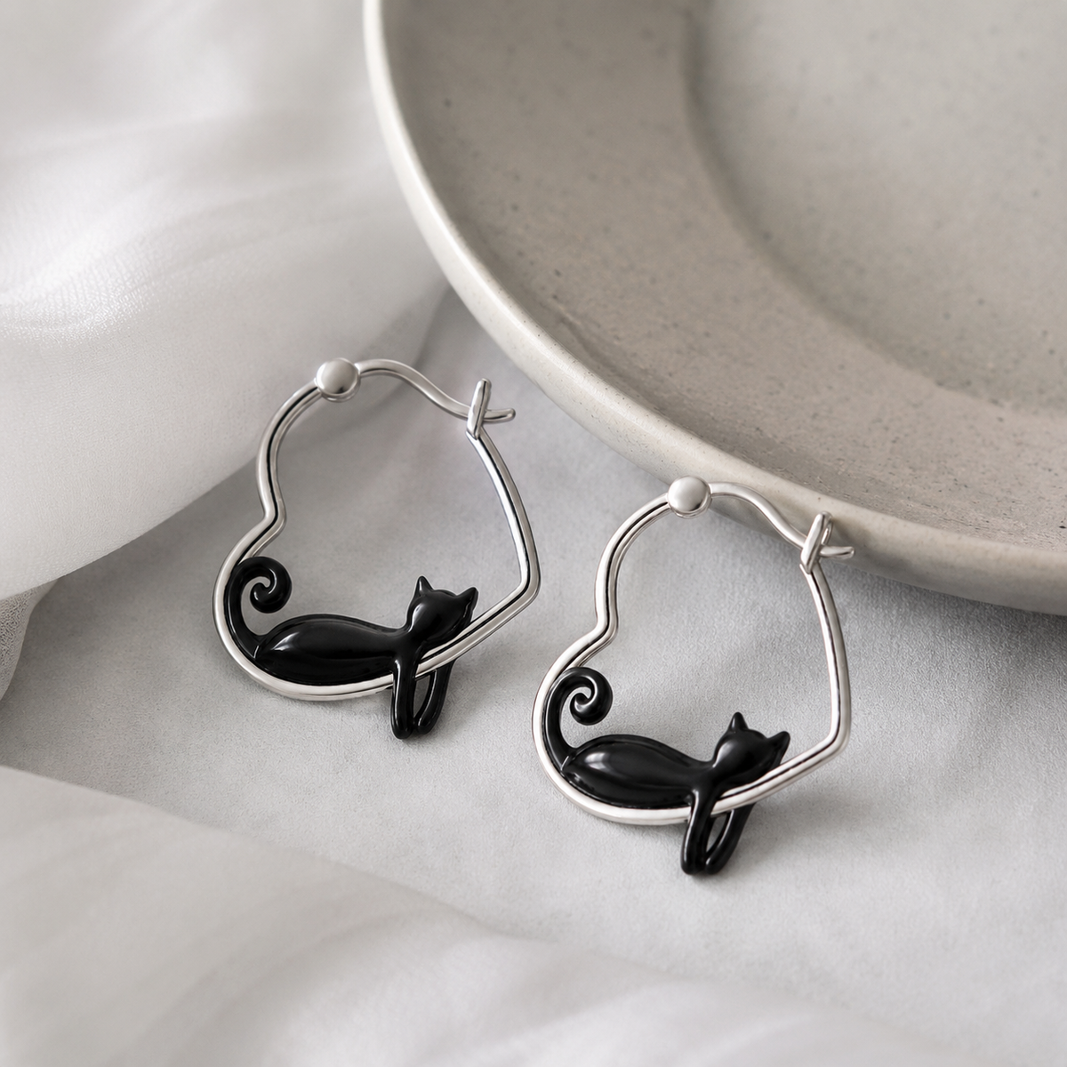 Enamel Cat Hoop Earrings