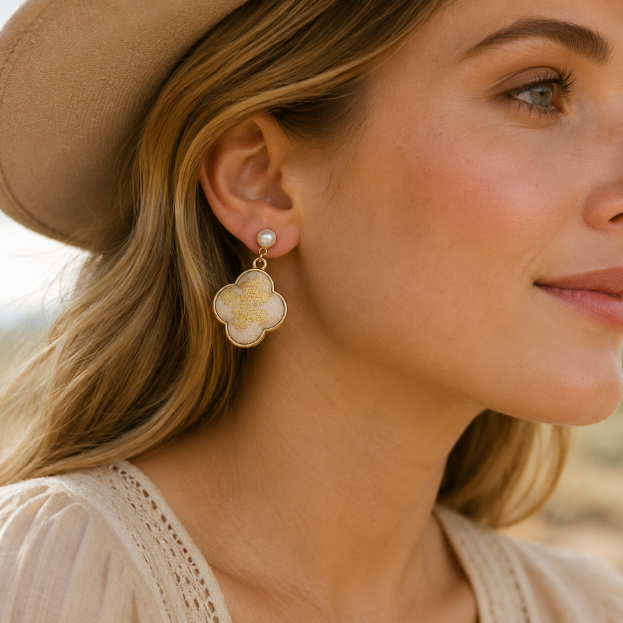 Brocade Clover Pearl Earrings
