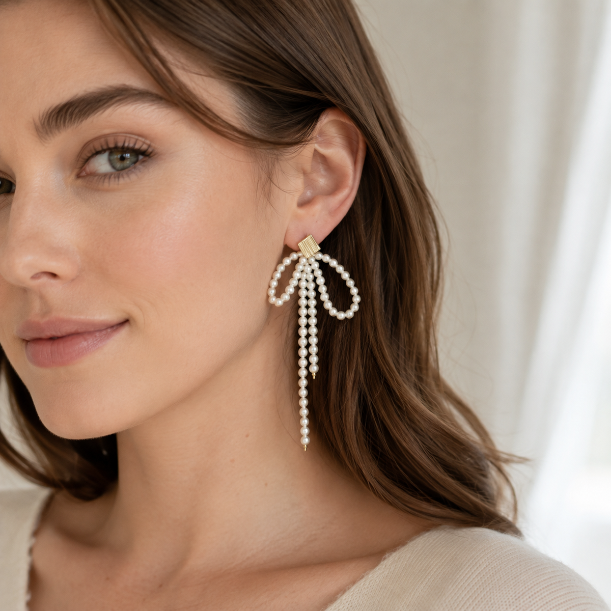 Bow Pearl Tassel Earrings