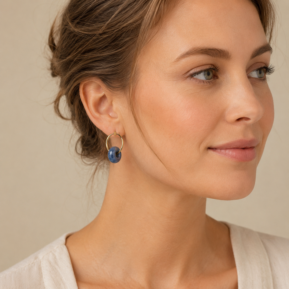 Blue Yellow Agate Hoop Earrings