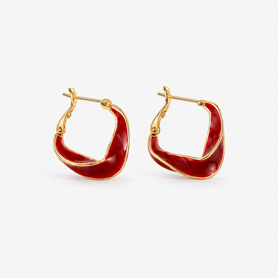 Crimson Geometric Enamel Earrings