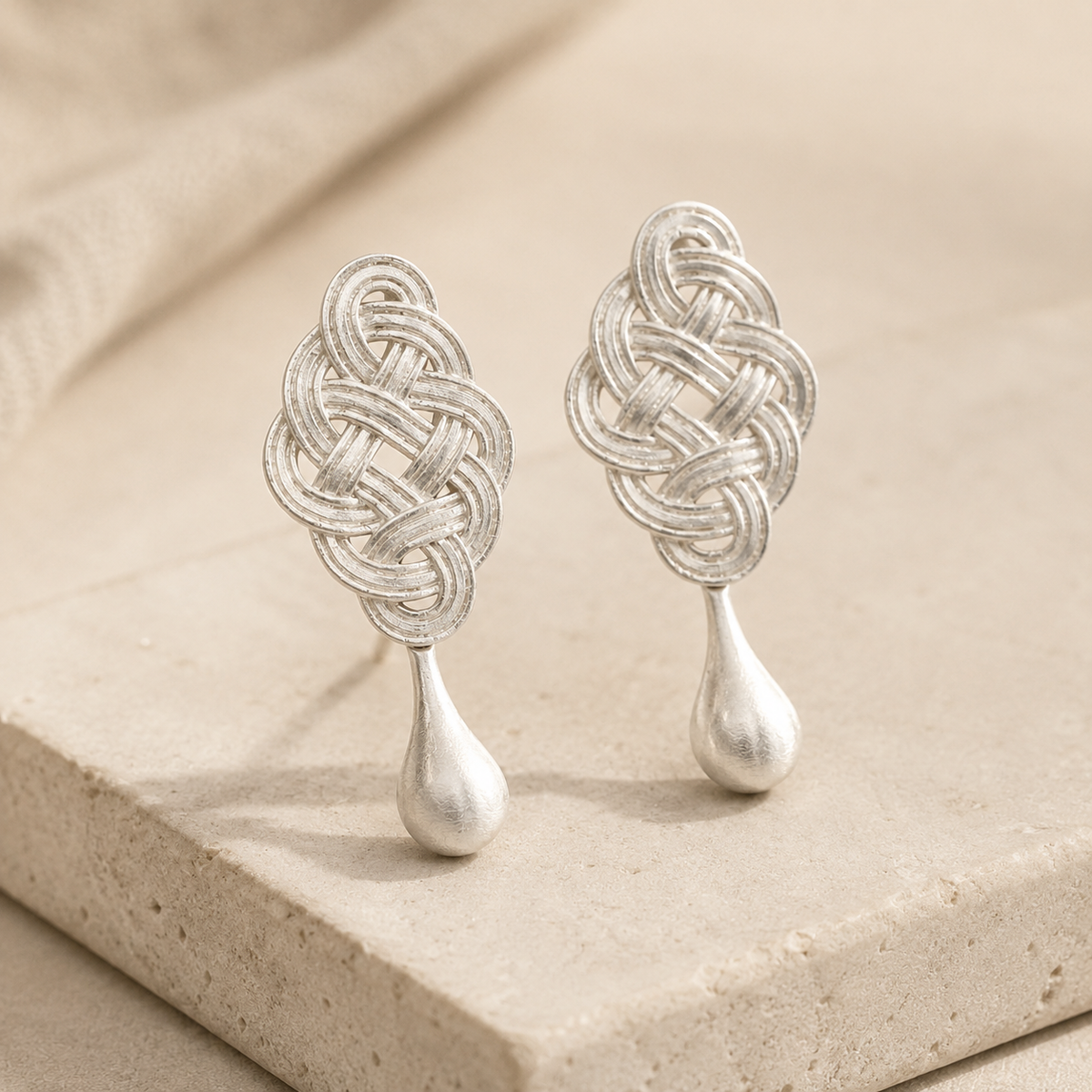 Woven Silver Teardrop Earrings