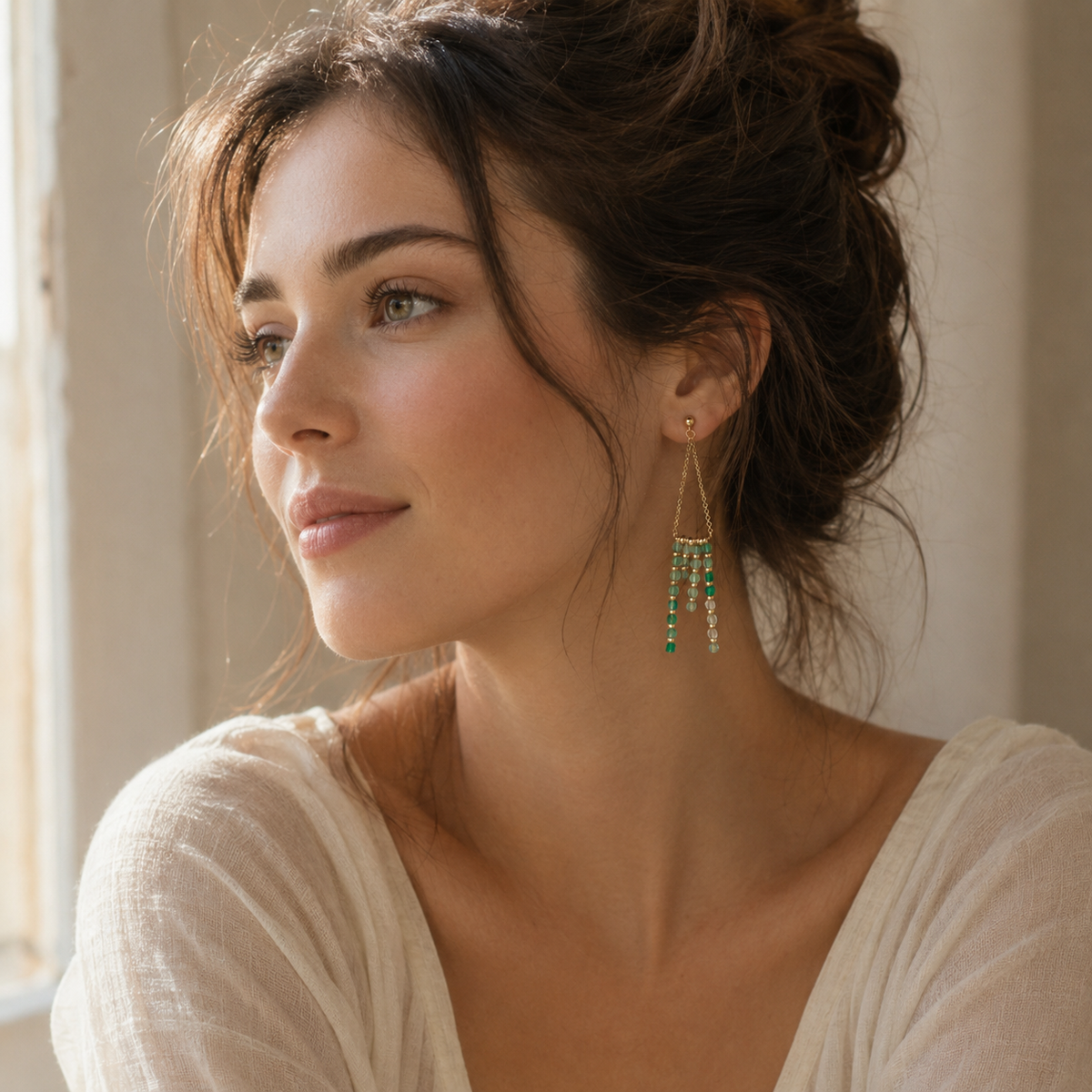 Sparkling Gradient Natural Crystal Tassel Earrings