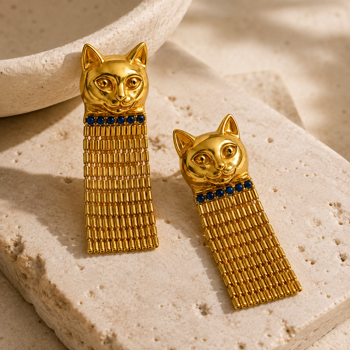 Vintage Egyptian Bastet Cat Tassel Earrings
