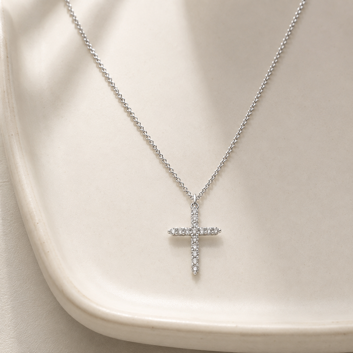Large CZ Cross Pendant Necklace