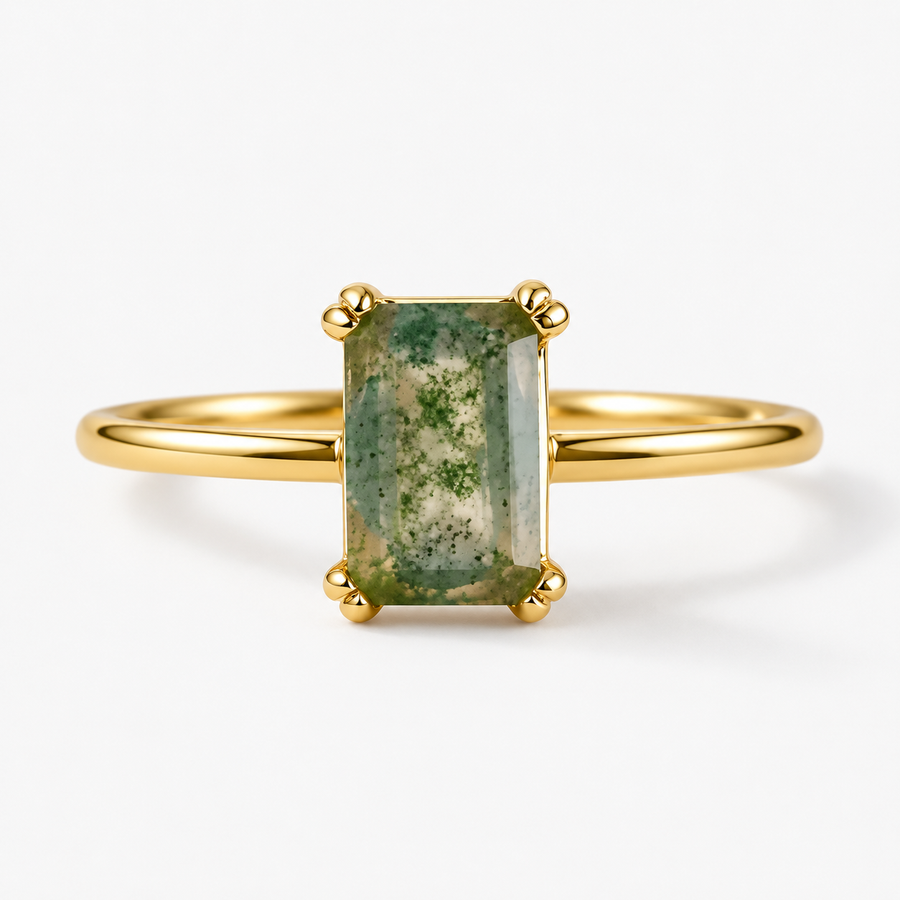 Emerald-Cut Green Agate Ring