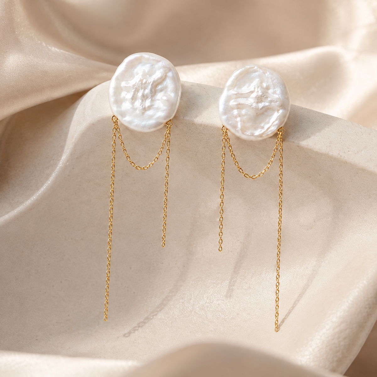 Baroque Pearl Chain Drop Earrings