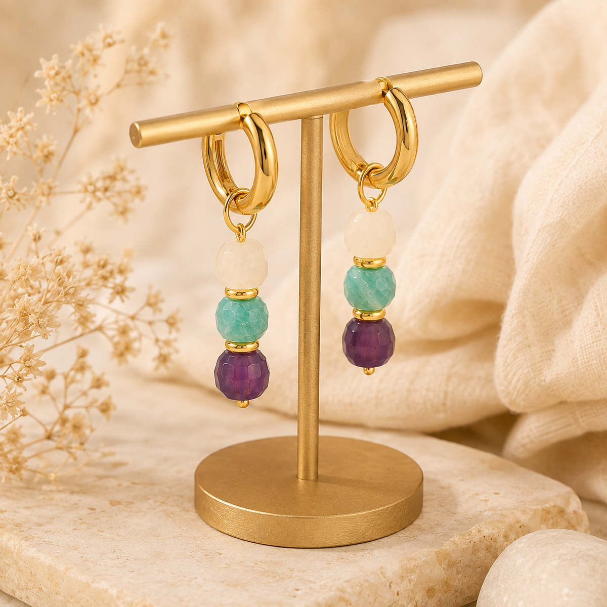 Colorful Natural Stone Dangle Earrings