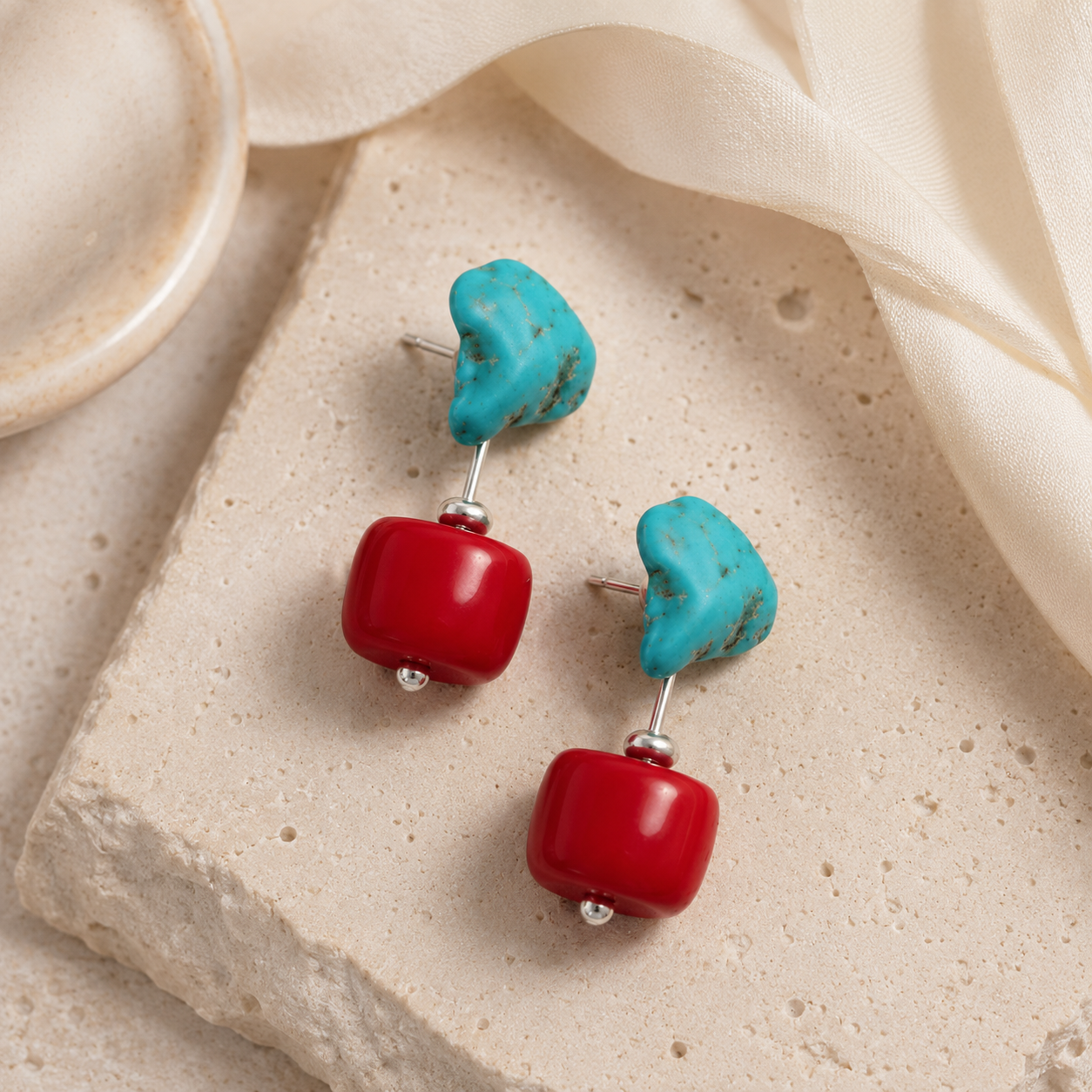 Handmade Hubei Turquoise Drop Earrings