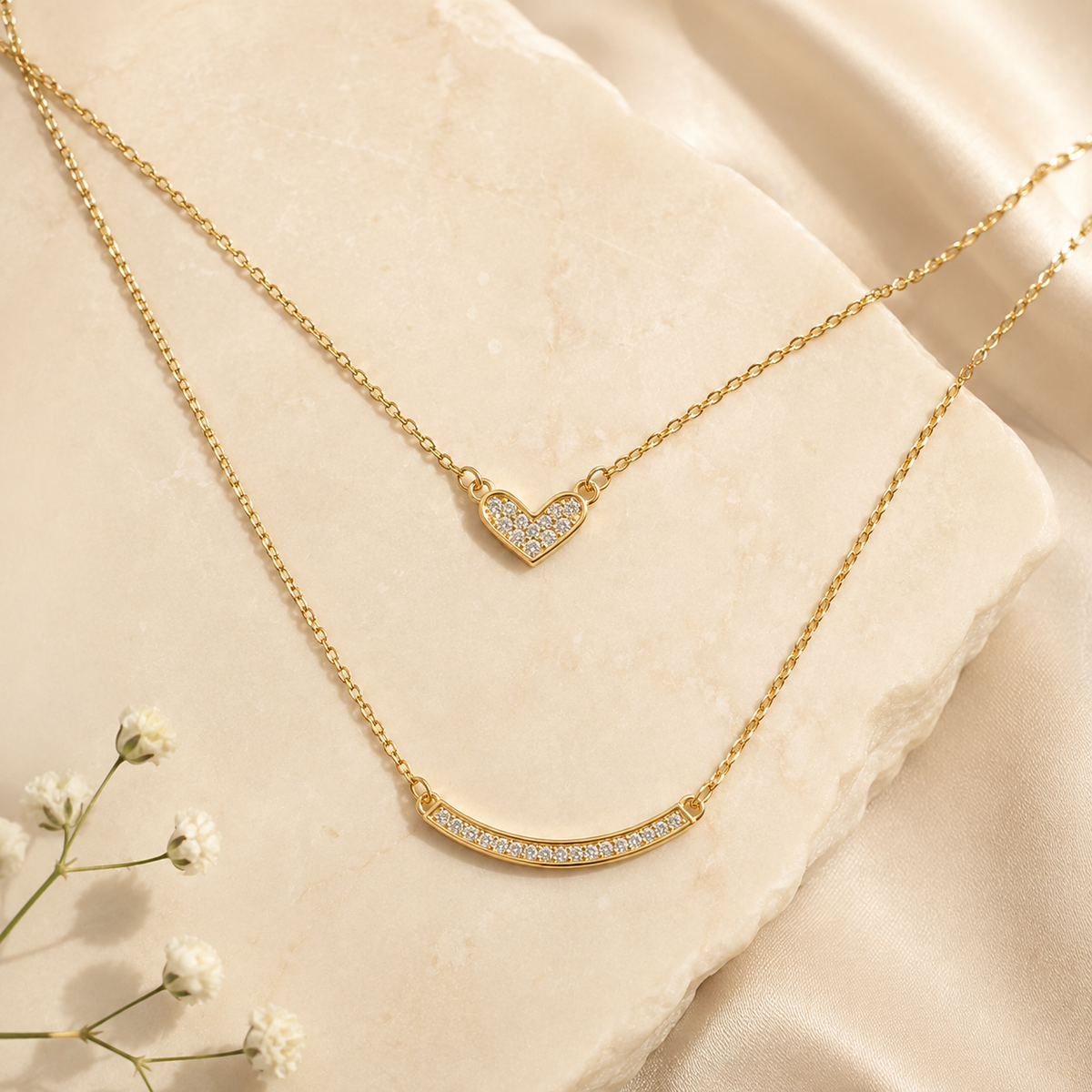 Layered Heart Bar Necklace