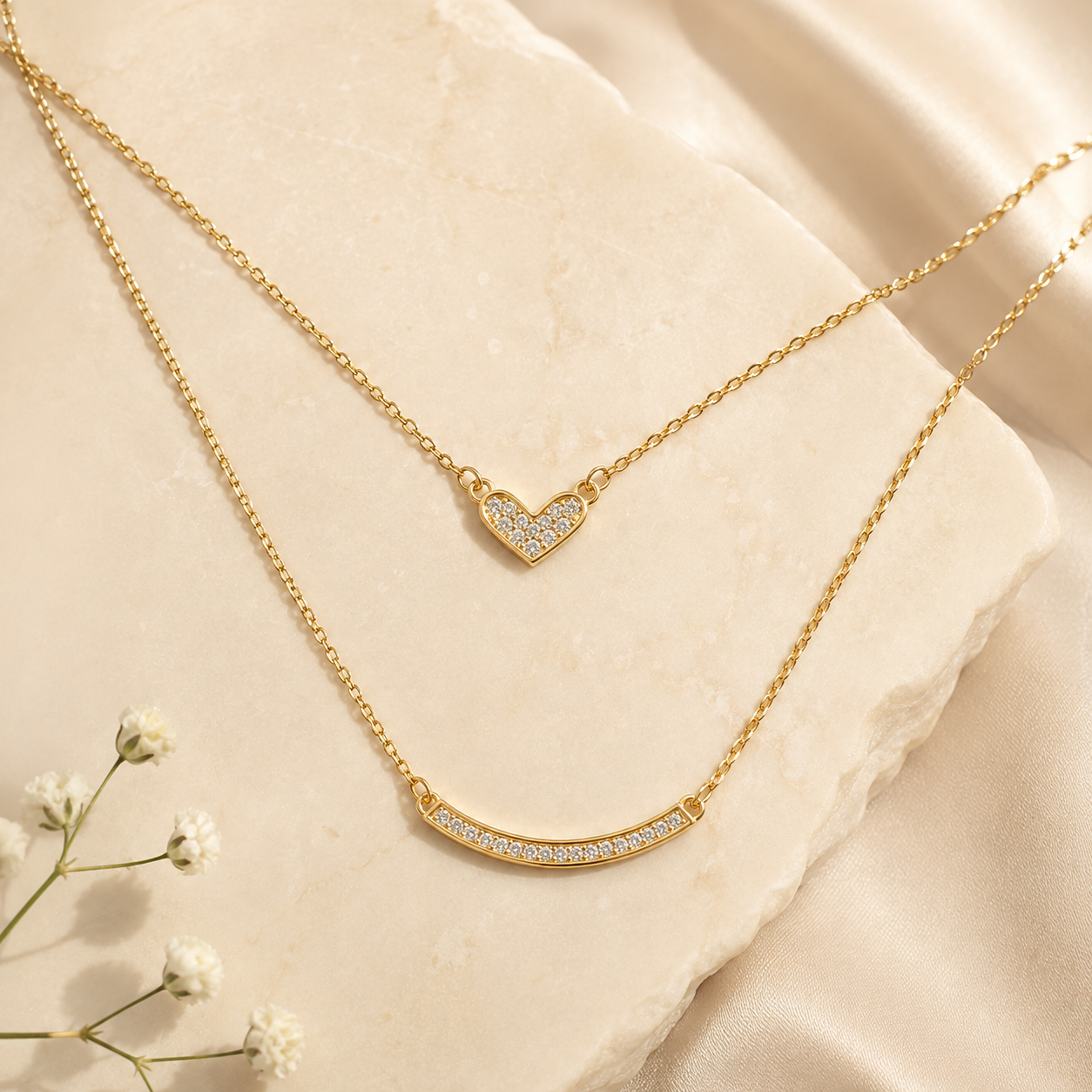 Layered Heart Bar Necklace