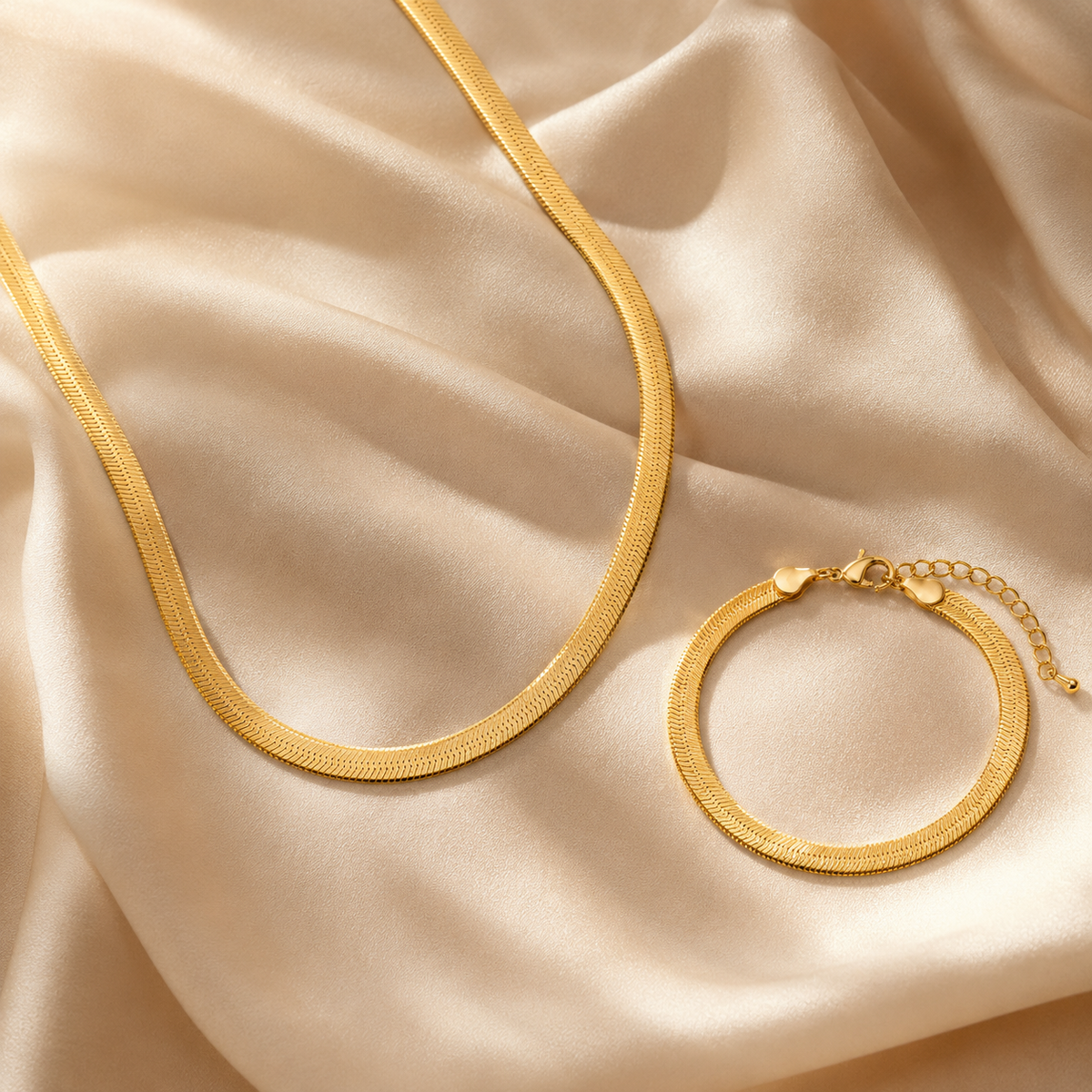 Flat Snake Necklace with Bracelet Set