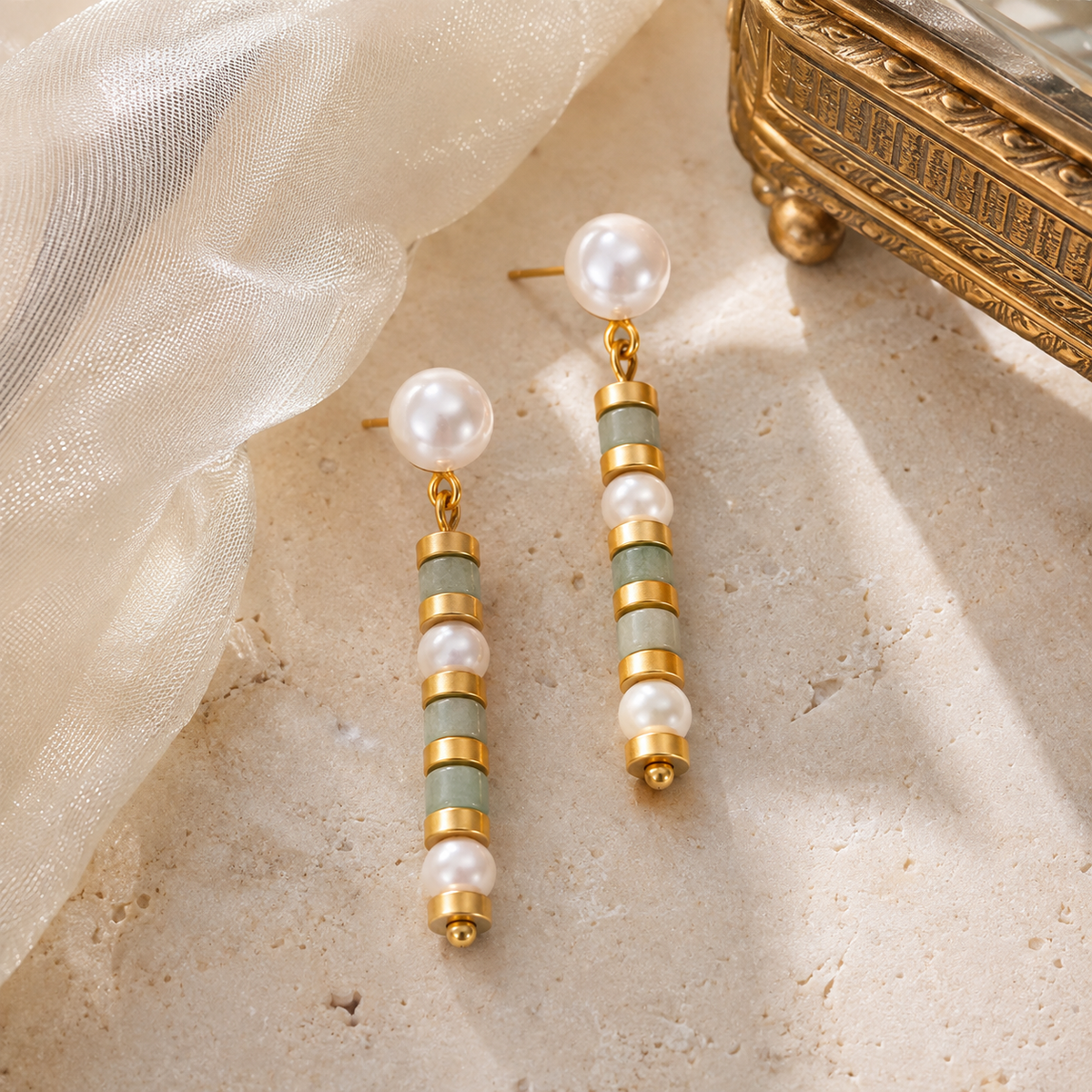 Jade Bamboo Freshwater Pearl Earrings