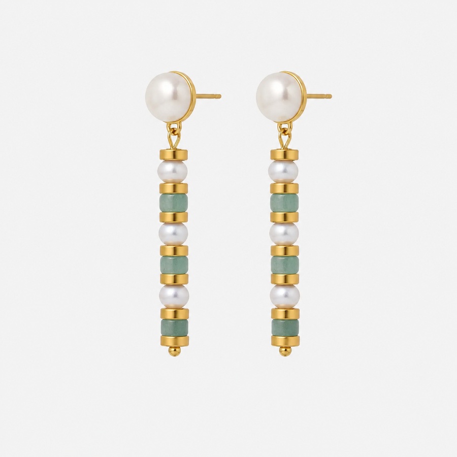 Jade Bamboo Freshwater Pearl Earrings