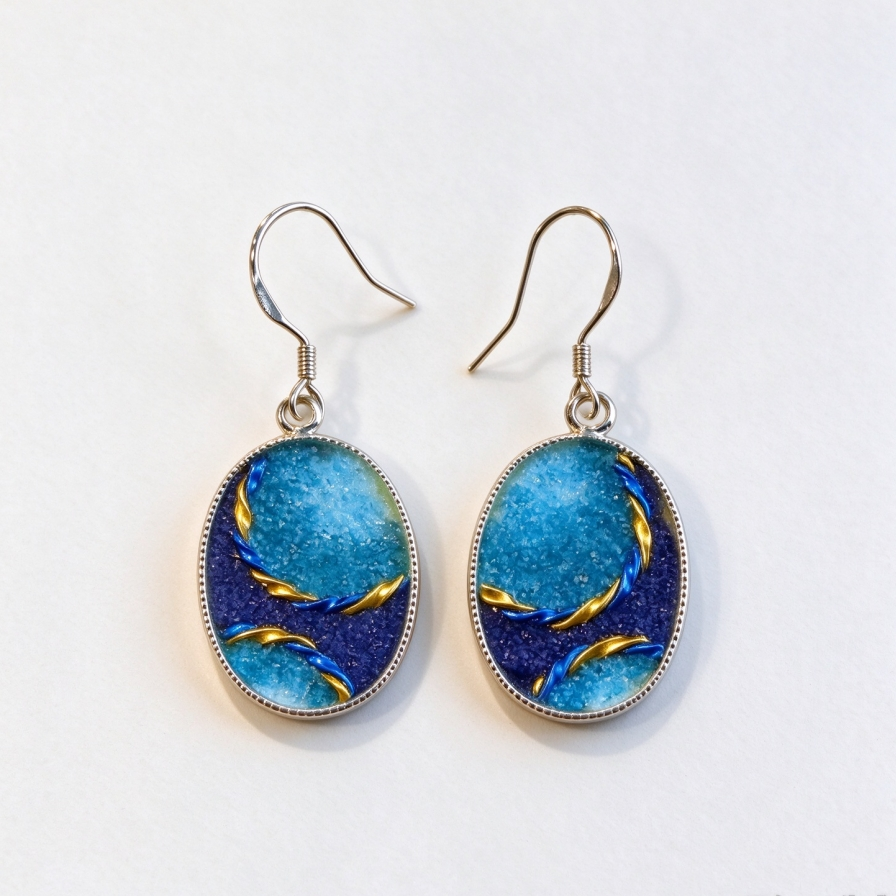 Cloisonné Enamel Oval Drop Earrings