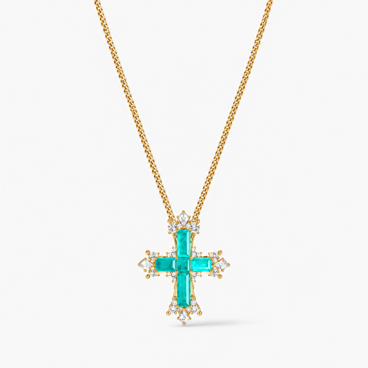 Small Paraiba Cross Pendant Necklace