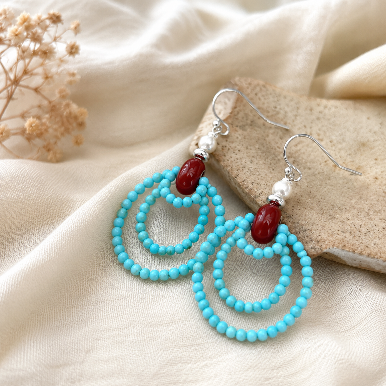 Namtso Turquoise Red Agate Earrings