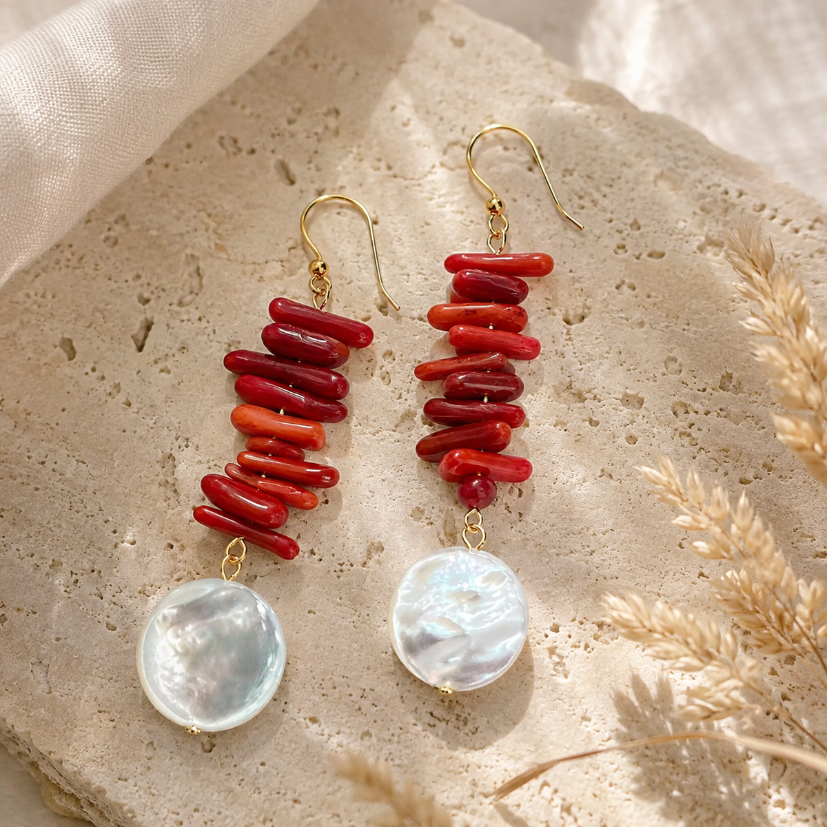 Red Shell Clip-On Earrings