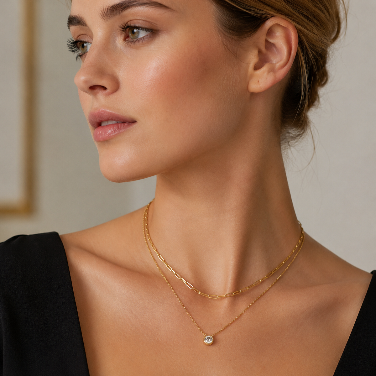 Layered Paperclip CZ Necklace