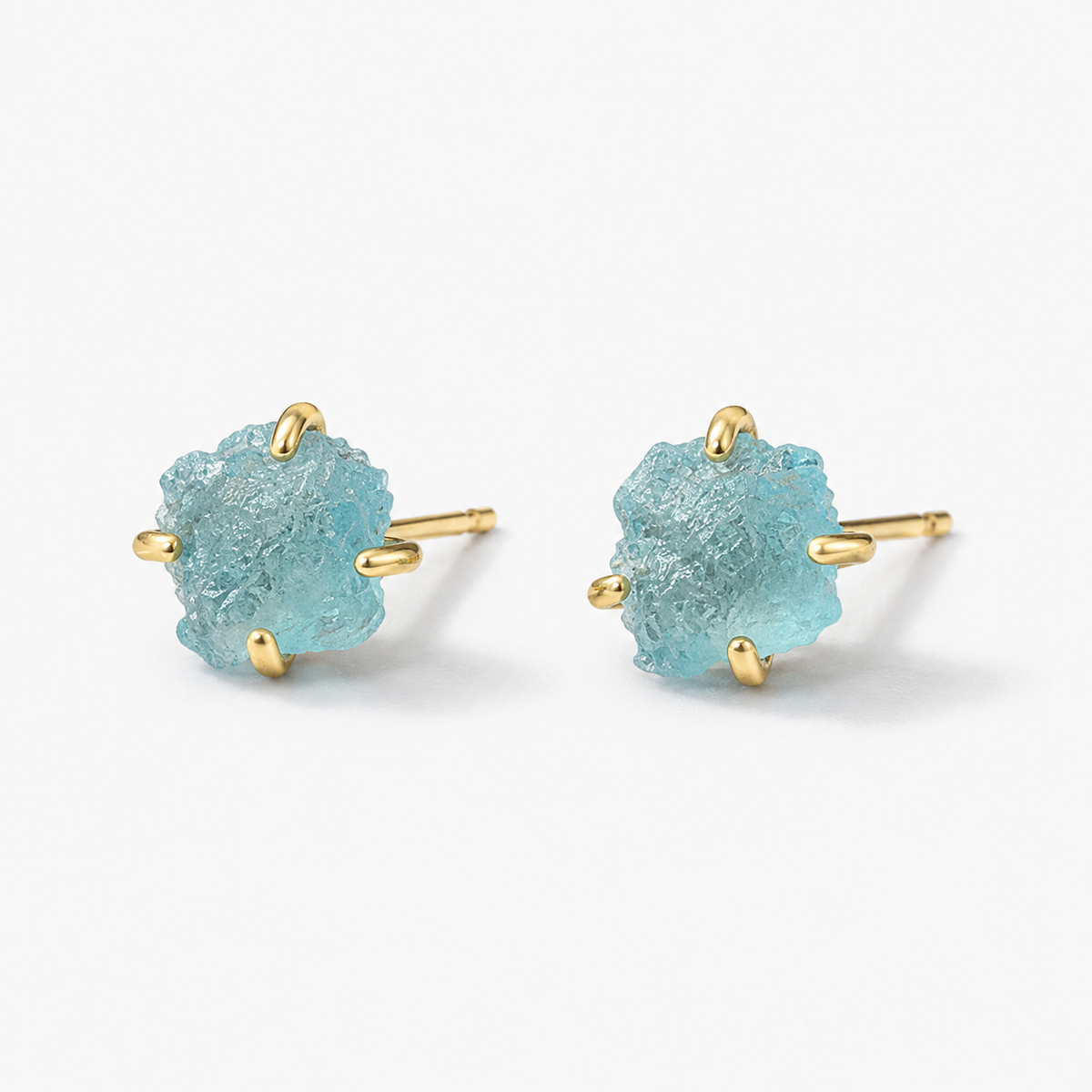 Irregular Natural Raw Aquamarine Crystal Stud Earrings