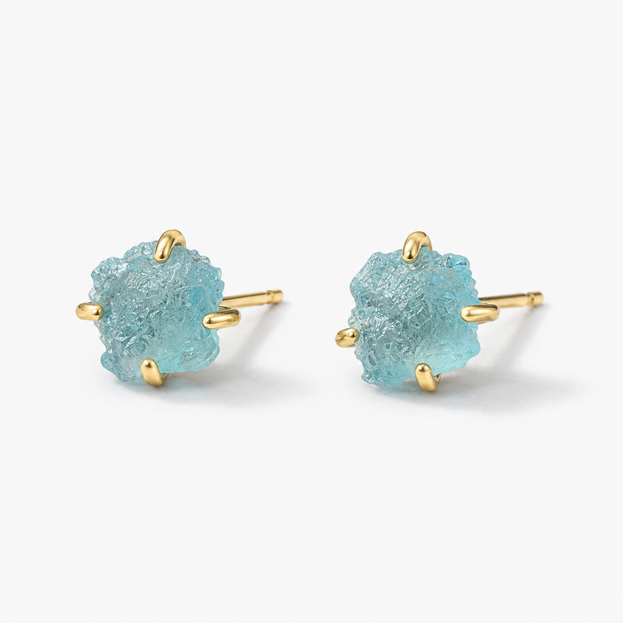 Irregular Natural Raw Aquamarine Crystal Stud Earrings