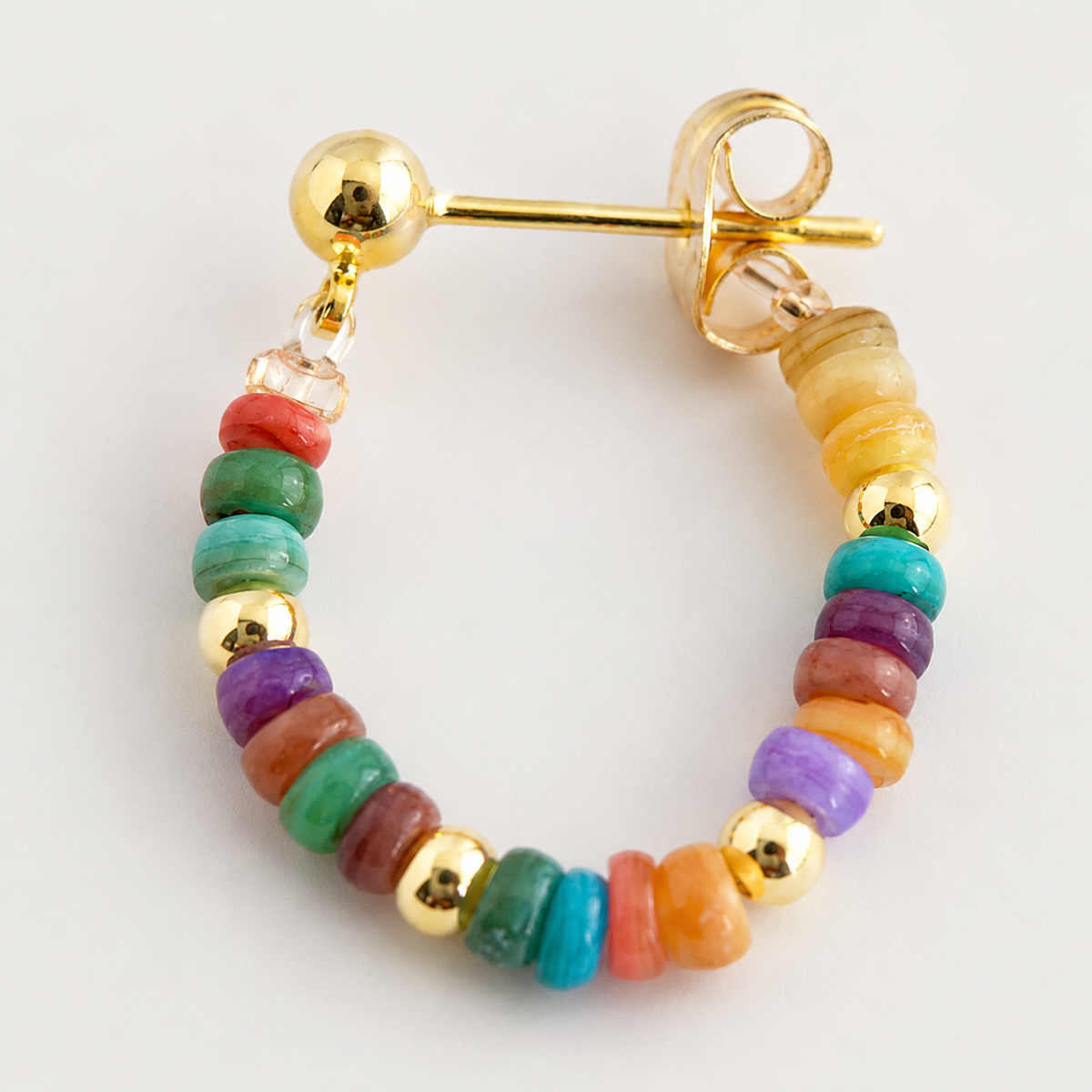 Colorful Beaded Silver Stud Earrings