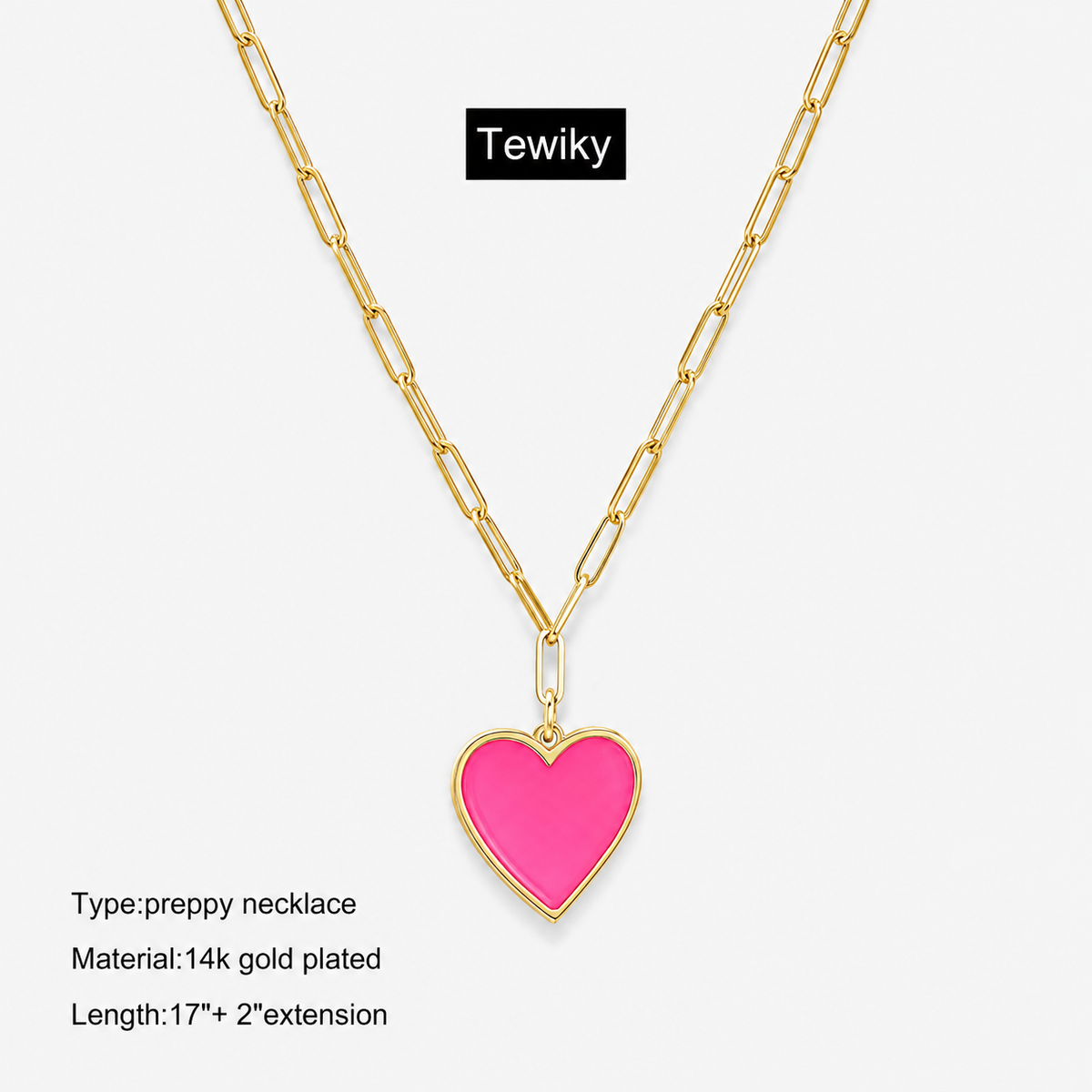 Pink Heart Paperclip Necklace