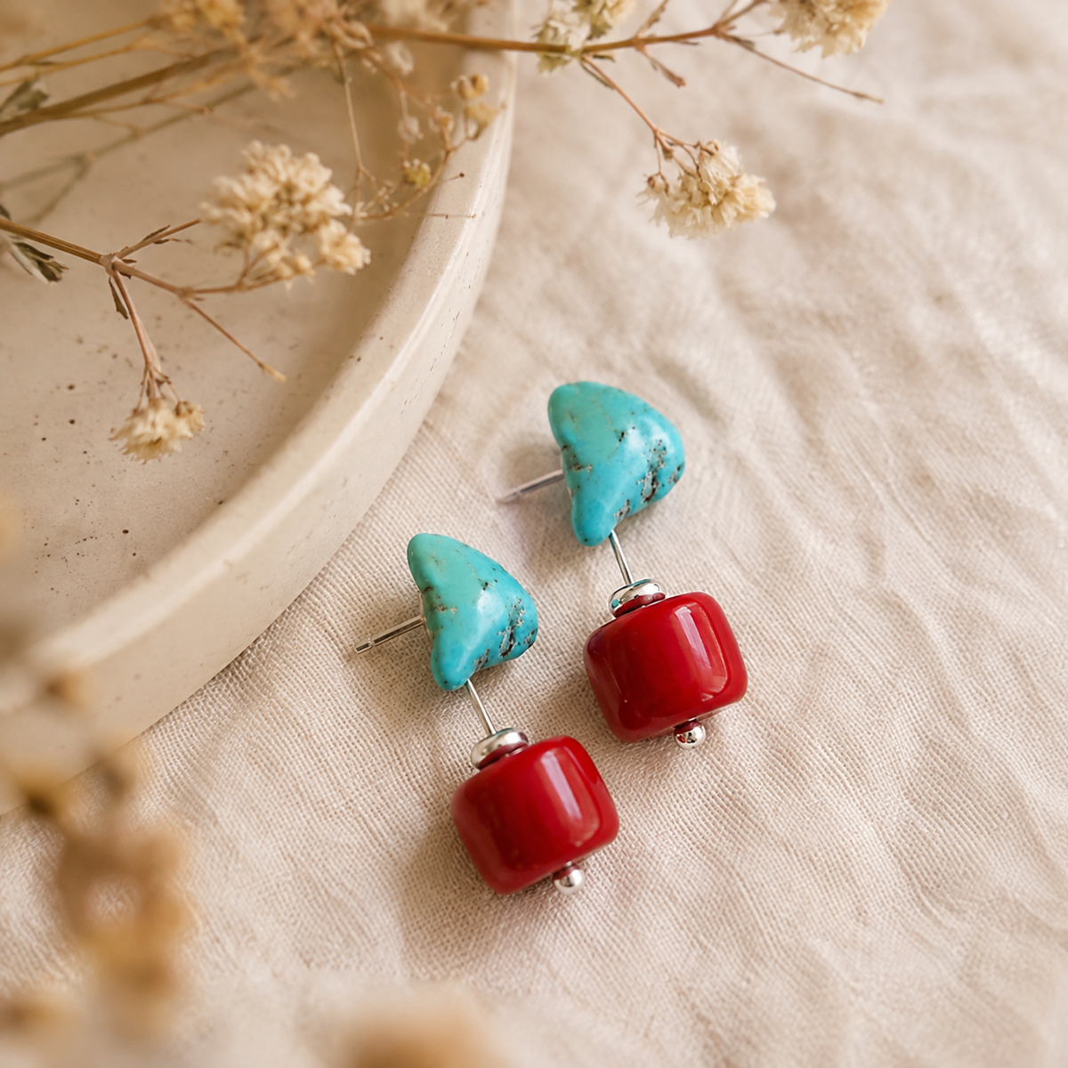 Handmade Hubei Turquoise Drop Earrings