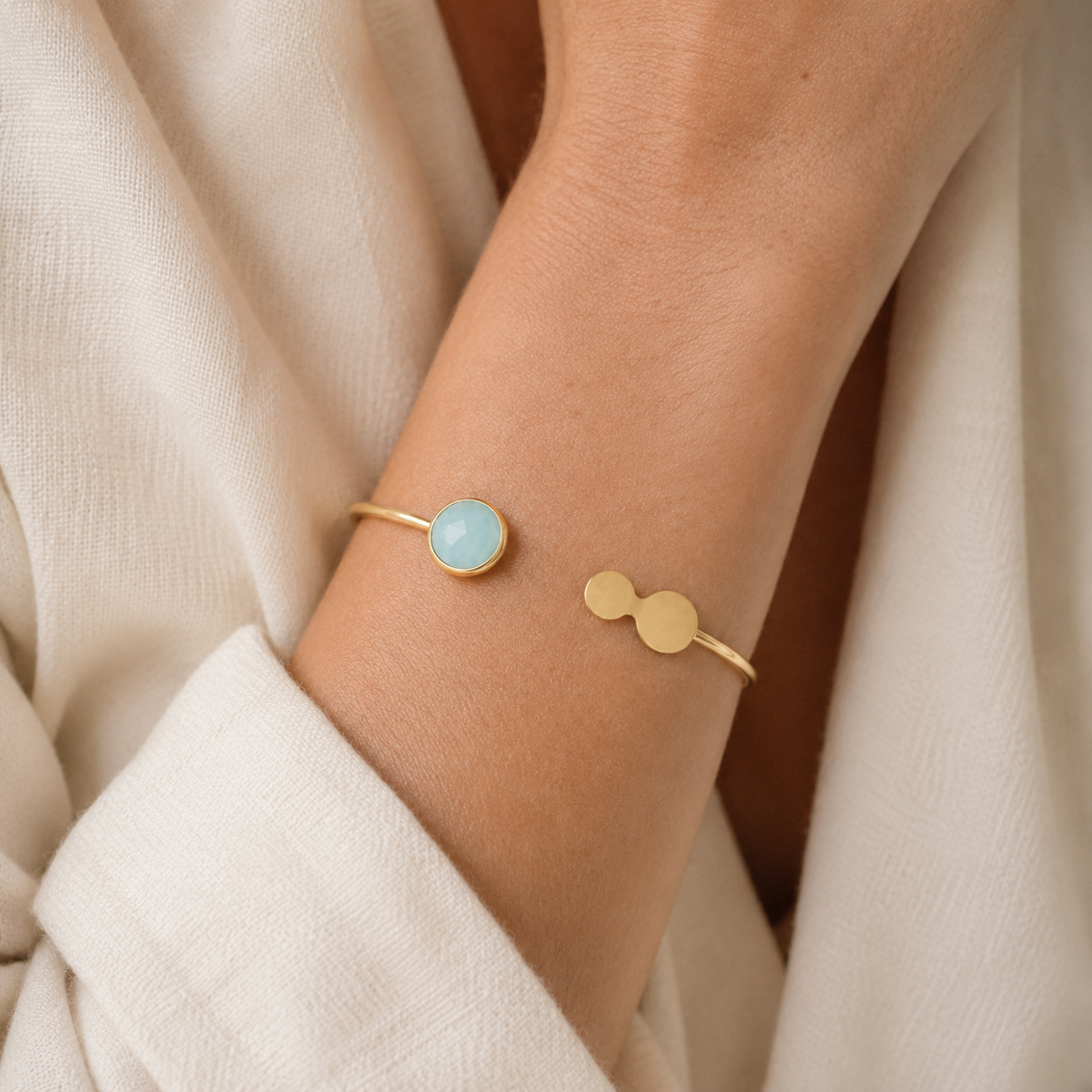 Aqua Chalcedony Gold Cuff Bracelet | TEWIKY