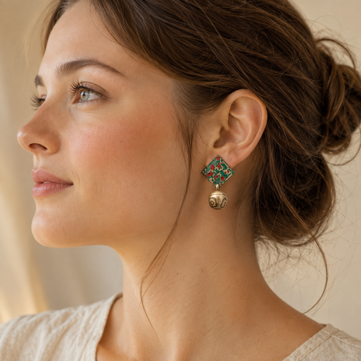 Antique Silver Lacquer Bell Earrings