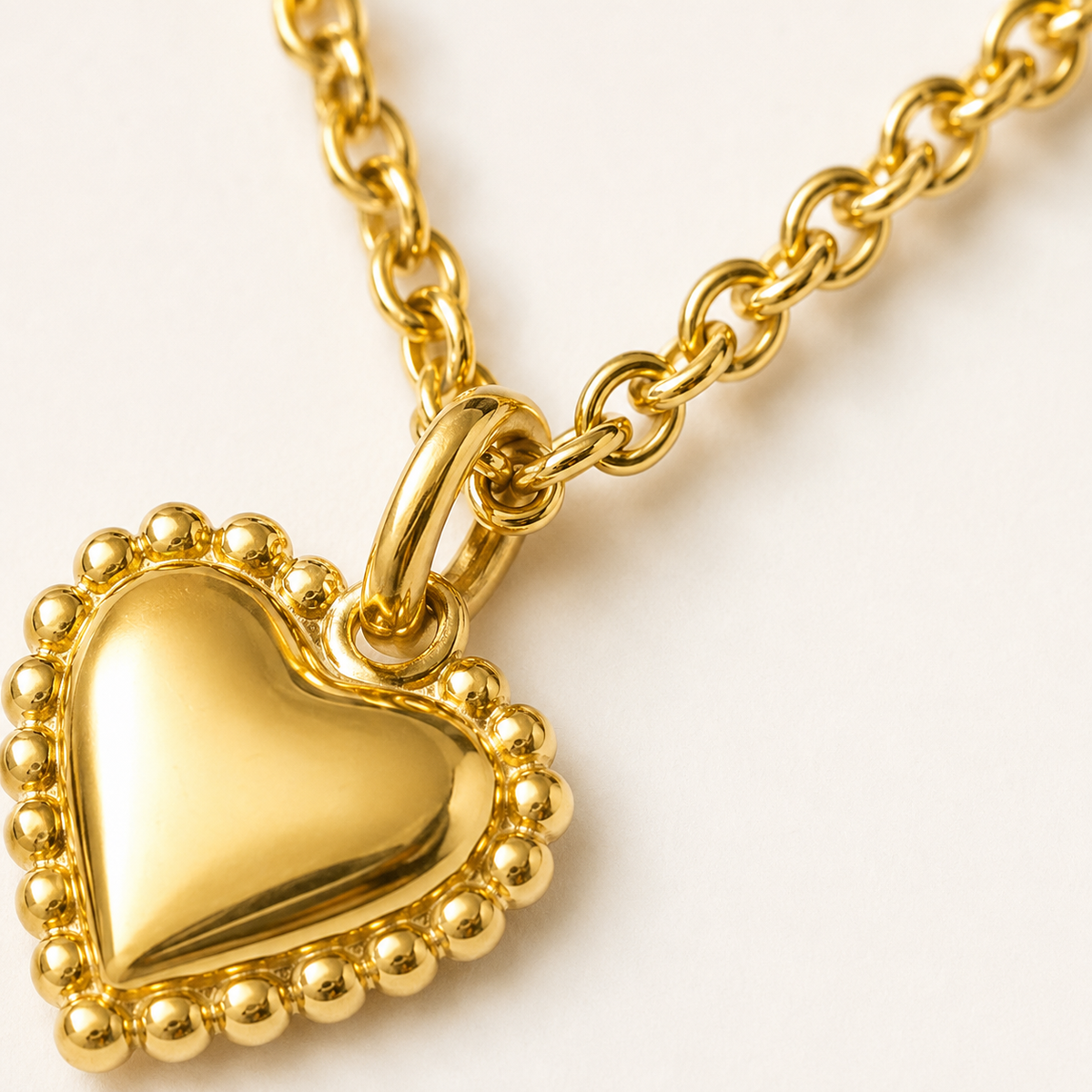 Beaded Puffed Heart Necklace