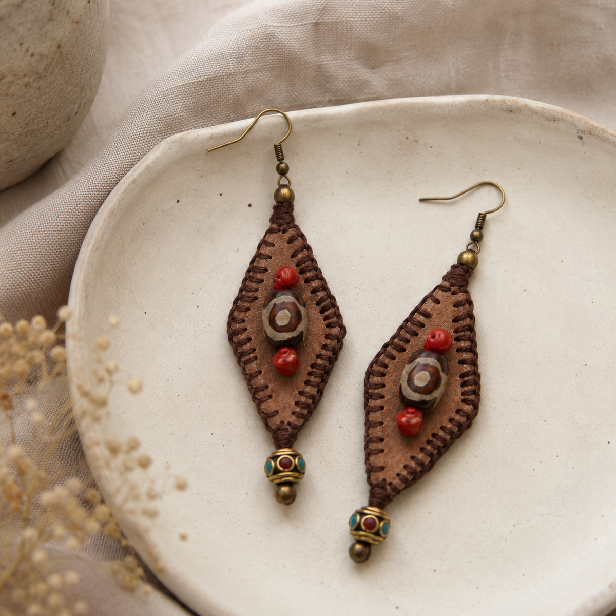 Crochet Agate Dzi Bead Clip-Ons