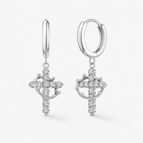 TEWIKY CZ Crown Cross Earrings