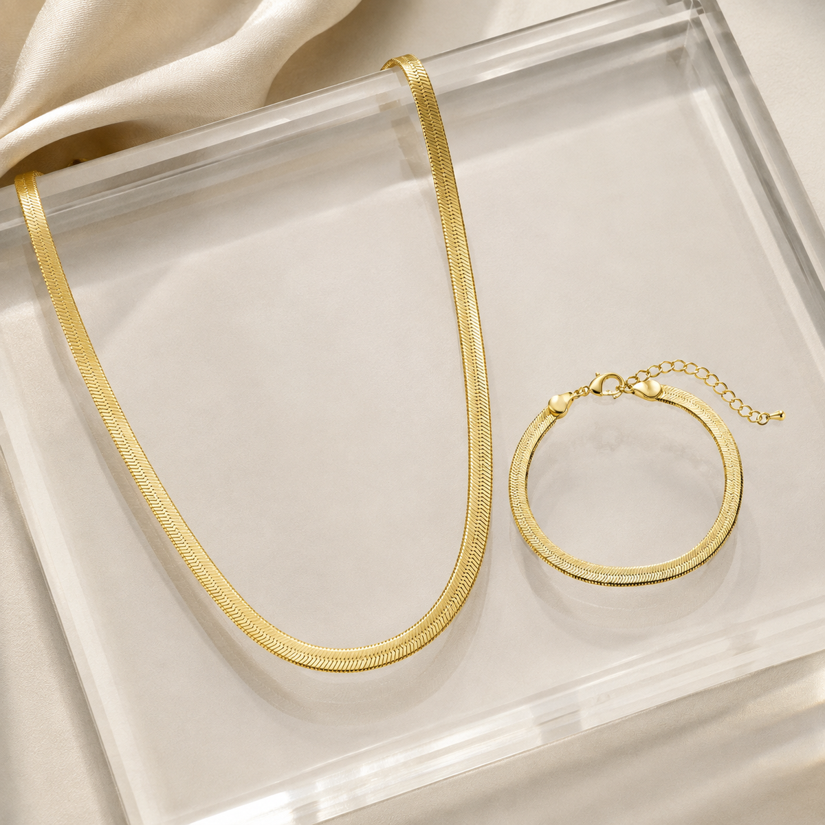 Flat Snake Necklace with Bracelet Set