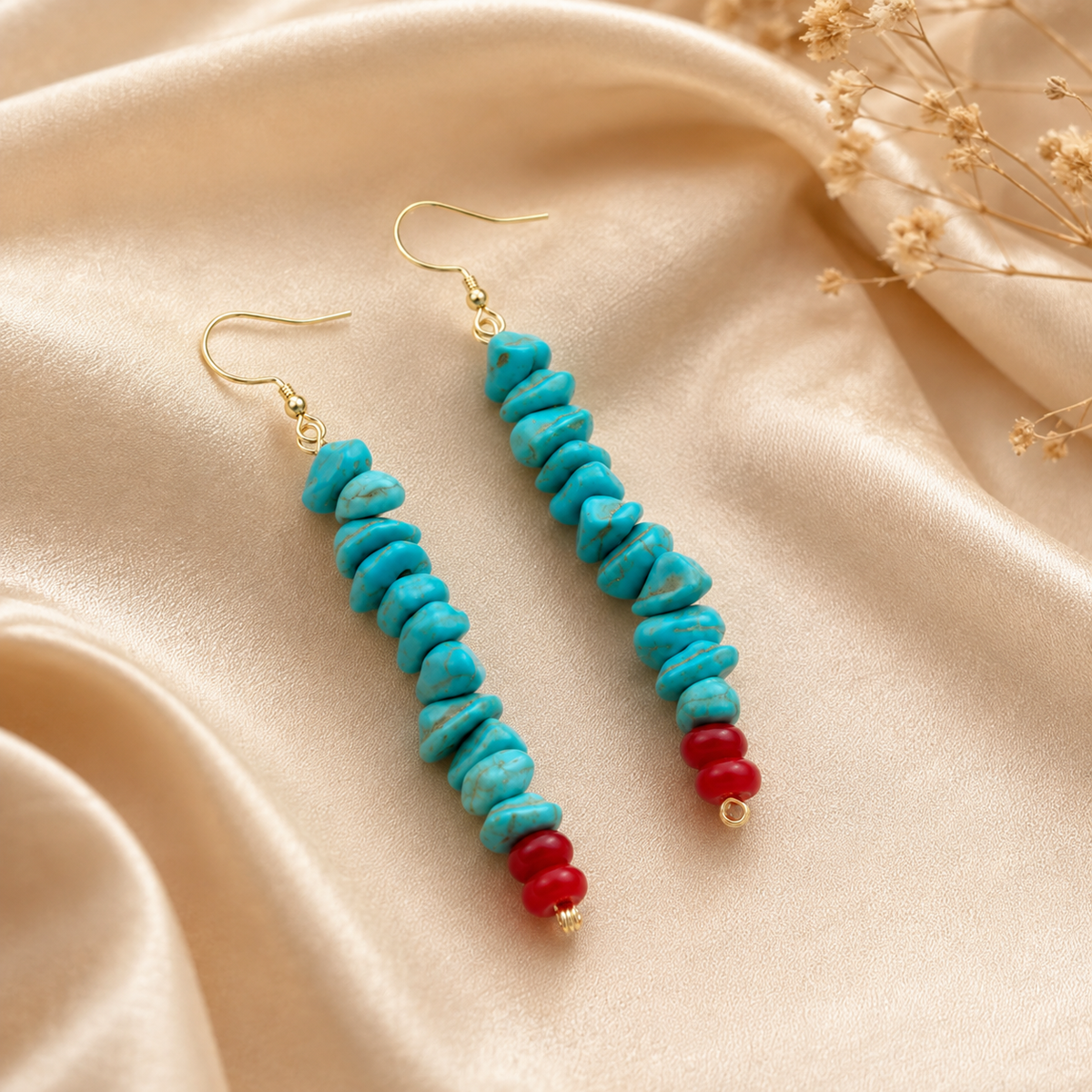 Turquoise Red Agate Beaded Earrings