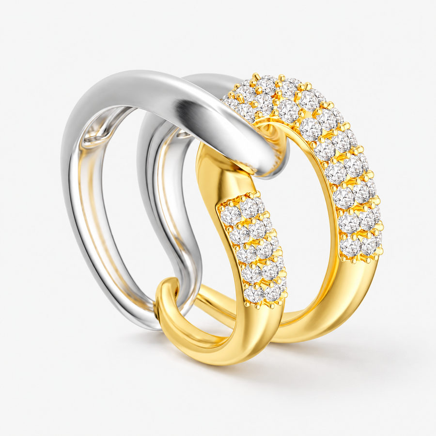 TEWIKY Two-Tone CZ Knot Ring